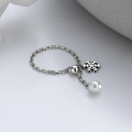wholesale S925 Sterling Silver Korean-style Creative Snowflake Pearl Interlocking Chain Adjustable Ring for Women-0-0