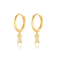 wholesale S925 Sterling Silver French Baguette Earrings With Zirconia,。-Gold-light yellow zircon