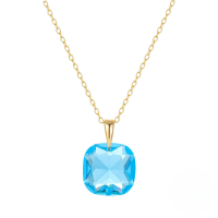 wholesale S925 Sterling Silver Luxury Sparkling Crystal Pendant Zircon Inlaid Choker Necklace, French Style-Gold-Blue 925 Silver