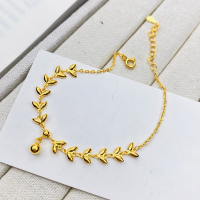 wholesale S925 Sterling Silver Maker's Wheat Grain Pendant Bead "Yearly Peace" Minimalist Plain Silver Bracelet, Fashionable Trendy Niche Design Jewelry-Wheat Ear Bracelet Gold&gt;925 Silver