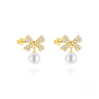 wholesale S925 Sterling Silver Classic Octagram Five-petal Flower Tassel Earrings With Crystal Austrian Opal Pearl-Gold#3 925 Silver