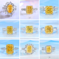 wholesale S925 Sterling Silver Goose Yellow Ring for Women, Small and Luxurious, Ice Flower Zirconia Rectangular High-Carbon Diamond Ring Collection-0-1