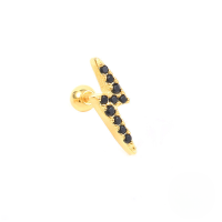 wholesale S925 Sterling Silver Single Lightning Prong-set Zircon Threaded Ear Stud, Trendy Ins Cartilage Piercing Earring-Gold Single-Black Diamond
