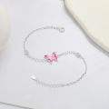 wholesale S925 silver Korean style ins cold tone drip enamel pink butterfly luxury versatile bracelet-0-2