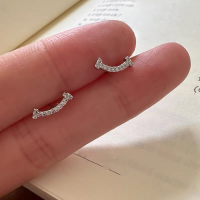 wholesale S925 Sterling Silver Full Diamond Smile Earrings for Women, Small and Exquisite Smile Earrings, High-End Sense Light Luxury Ear Wholesale-Diamond Smile - Platinum