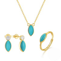 wholesale S925 Sterling Silver Turquoise Marquise Earrings, Necklace, And Ring Set For Women-Set Combination 925 Silver