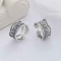 wholesale S925 Sterling Silver Vintage Antique Matte Hollowed-out Six-Syllable Mantra Scripture Creative Adjustable Ring for Women-YJ687 polished version is about 3.9 grams