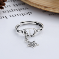 wholesale S925 Sterling Silver Street Punk Style Letter Pentagram Patch Fashion Trendsetter Adjustable Ring Unisex-0-0