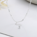 wholesale S925 Sterling Silver Korean-style Simple Flat Square Bead Stitched Tassel Ball Pendant Choker Necklace for Women-0-0