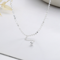 wholesale S925 Sterling Silver Korean-style Simple Flat Square Bead Stitched Tassel Ball Pendant Choker Necklace for Women-YL462M/about 5.9g