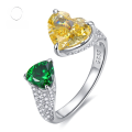 wholesale 18K Gold Jewelry New Yellow Diamond Color-Collision Green Heart Shape 8*10 Ice Flower Cut High Carbon Diamond Ring for Women Luxury Full Diamond-0-0