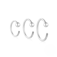 wholesale S925 Sterling Silver C-shaped Four-prong Zircon Piercing Clip-on Earring Set, A Creative European And American Best-seller-3-piece set - Platinum #2 925 silver