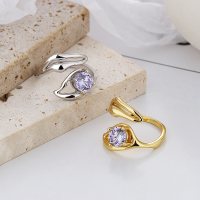 wholesale S925 sterling silver unique leaf-shaped purple zirconia open ring Korean-style ins luxury fashion ring-DF200/Gold color Approx. 3.6g &gt; Adjustable opening