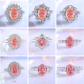 wholesale S925 Sterling Silver Borderless Style Women's Ring with High Carbon Diamond Ice Flower Cut Padparadscha Original Design Collection-0-2