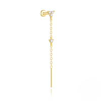 wholesale S925 Sterling Silver Geometric Octagram Stud Earrings With Chain Tassel And Crystal Accents-Single gold #4