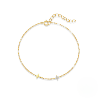 wholesale S925 Sterling Silver Zircon-studded Cross Floral Petal Light Luxury Bracelet,-Gold 925 silver