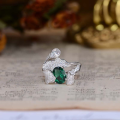 wholesale S925 silver plated with 18k gold, lab-created Zambian color emerald oval 7*9mm high-end jewelry closed ring-0-1