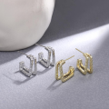 wholesale Metal geometric square earrings for women, vintage luxury style, new trendy minimalist hoops, small batch, advanced aesthetic-0-0