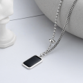 wholesale S925 Sterling Silver Retro Minimalist Distressed Chain Square Pendant Epoxy Black Surface English Trendy Choker Necklace-0-0