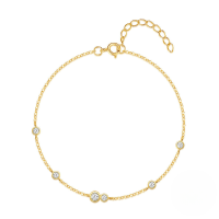 wholesale S925 Sterling Silver Minimalist Design Round Zircon Accent Luxury Bracelet, Korean Style Viral Accessory For Women-Gold 925 silver