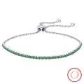 wholesale S925 Sterling Silver Tennis Chain Bracelet with Green Zirconia Round Stones, Direct from Manufacturer, Wholesale-0-0