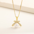 wholesale S925 Sterling Silver Diamond-Encrusted Butterfly Fresh and Sweet Pearl Pendant Women's Elegant Necklace Pendant Wholesale Supply-0-1
