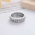 wholesale S925 sterling silver antique vintage ethnic style minimalist wide band ring with a hundred blessings design-0-1