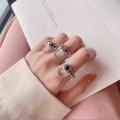 wholesale S925 Sterling Silver Chain Square Colored Zircon Ring Sweet Gentle Temperament Lady Luxury Style Index Finger Ring-0-1