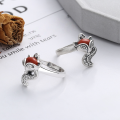 wholesale S925 Sterling Silver Exquisite Small Fox Design Ring with Southern Red Agate, Ethnic Style Cute Index Finger Ring-0-1
