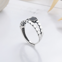 wholesale S925 Sterling Silver European and American Black Drip Glue Personalized Temperament Fashion OL Versatile Niche Trend Open Ring-YJ1164/approx. 3.2g Adjustable opening