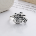 wholesale S925 Sterling Silver Chaozheng Fortune Bag Lotus Pendant Ring Ethnic Bohemian Vintage Style Index Finger Band-0-1