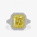 wholesale Platinum, 4 Carat Rectangular Fancy Vivid Yellow Ice Flower Cut 8*10 High Carbon Diamond Ring for Women, Fashionable, Sizes 5-9 Available-0-0
