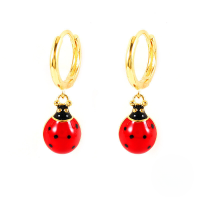 wholesale S925 Sterling Silver Enamel Fruit Drop Earrings, Fashionable And Creative European And American Hot-sale Earrings-Golden Ladybug
