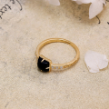 wholesale S925 Silver Plated 14K Gold Geometric Design Black Onyx Ring, Retro Japanese Light Luxury Style Dunli Jewelry-0-3