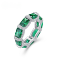 wholesale S925 Gold-Plated Sterling Silver with High-Carbon Cultivated Emerald Green Stone, Trendy and Unique Ring-0-0