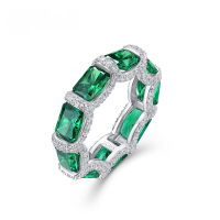 wholesale S925 Gold-Plated Sterling Silver with High-Carbon Cultivated Emerald Green Stone, Trendy and Unique Ring-Emerald High Carbon Diamond US6#