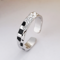 wholesale S925 Sterling Silver Checkerboard Foil Textured Diamond Inlaid Open Ring, Trendy and Luxe Style Index Finger Ring-0-1