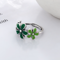 wholesale S925 Sterling Silver Korean Style Small Fresh Epoxy Green Flower Forest Series Creative Openable Ring-0-2