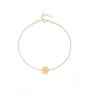 wholesale S925 Sterling Silver Engraved Round Tag 26 Letters Charm Bracelet For Women Daily Wear-Gold-G 925 silver