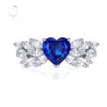 wholesale S925 Sterling Silver Simulated Sapphire Heart-Shaped Ring for Women, 7*7 Ice Flower Cut, Hot Seller in Live Streams-0-0