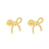 wholesale 925 Sterling Silver Twist Bow Tie Necklace And Earring Set, Ins Design, Commuter Chic-Gold-Earrings 925 Silver
