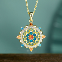 wholesale 925 Silver Bfirst Original Dunhuang Lotus Pattern Micro-Inlaid Colorful Zircon Necklace for Women, New Chinese Style Jewelry Wholesale-Plain chain [K yellow] 40+2.5+2.5cm 925 silver