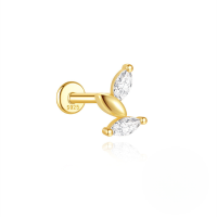 wholesale S925 Sterling Silver Irregular Butterfly Crown Inlaid Zircon Flat Head Threaded Ear Cartilage Stud, Popular In Europe And America For Its Elegant Temperament-Single gold #8
