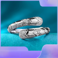 wholesale S925 Sterling Silver Light Luxury High-End Vintage Retro Snake Spring Ring with Diamond Inlay-0-0