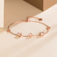 wholesale S925 Silver Nalan Fresh Sweet and Simple Style Personality Inlaid Diamond Small Waist Cylinder Bracelet S7177-Gold 925 silver