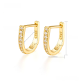 wholesale S925 Sterling Silver Earrings, Minimalist High-End Diamond-Accented U-Shaped Geometric Hoop Earrings European and American Ear Clasps-0-7