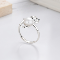 wholesale S925 Sterling Silver Cute and Fresh Ins Style Playful Kitten Design with Pearl Accent Open Ring-0-1