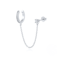 wholesale S925 Sterling Silver Single Row Zircon-studded Clip-on Earring With Fringe And Solitaire Design-Platinum