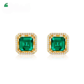 wholesale S925 Sterling Silver Gold-Plated Light Luxury Cultured Emerald Stud Earrings Women's Double Wear Style Earrings Wholesale-0-0