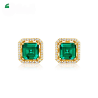 wholesale S925 Sterling Silver Gold-Plated Light Luxury Cultured Emerald Stud Earrings Women's Double Wear Style Earrings Wholesale-Cultured Emerald 925 Silver